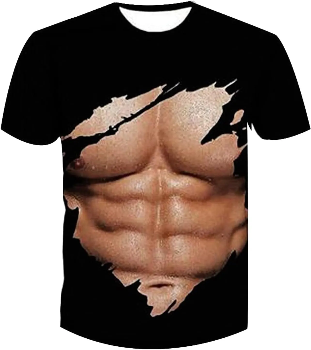 3D Fake Abs Printed T Shirts for Men Funny Graphic Tees Casual Short Sleeve Crewneck Summer Tops Slim Muscle Tees