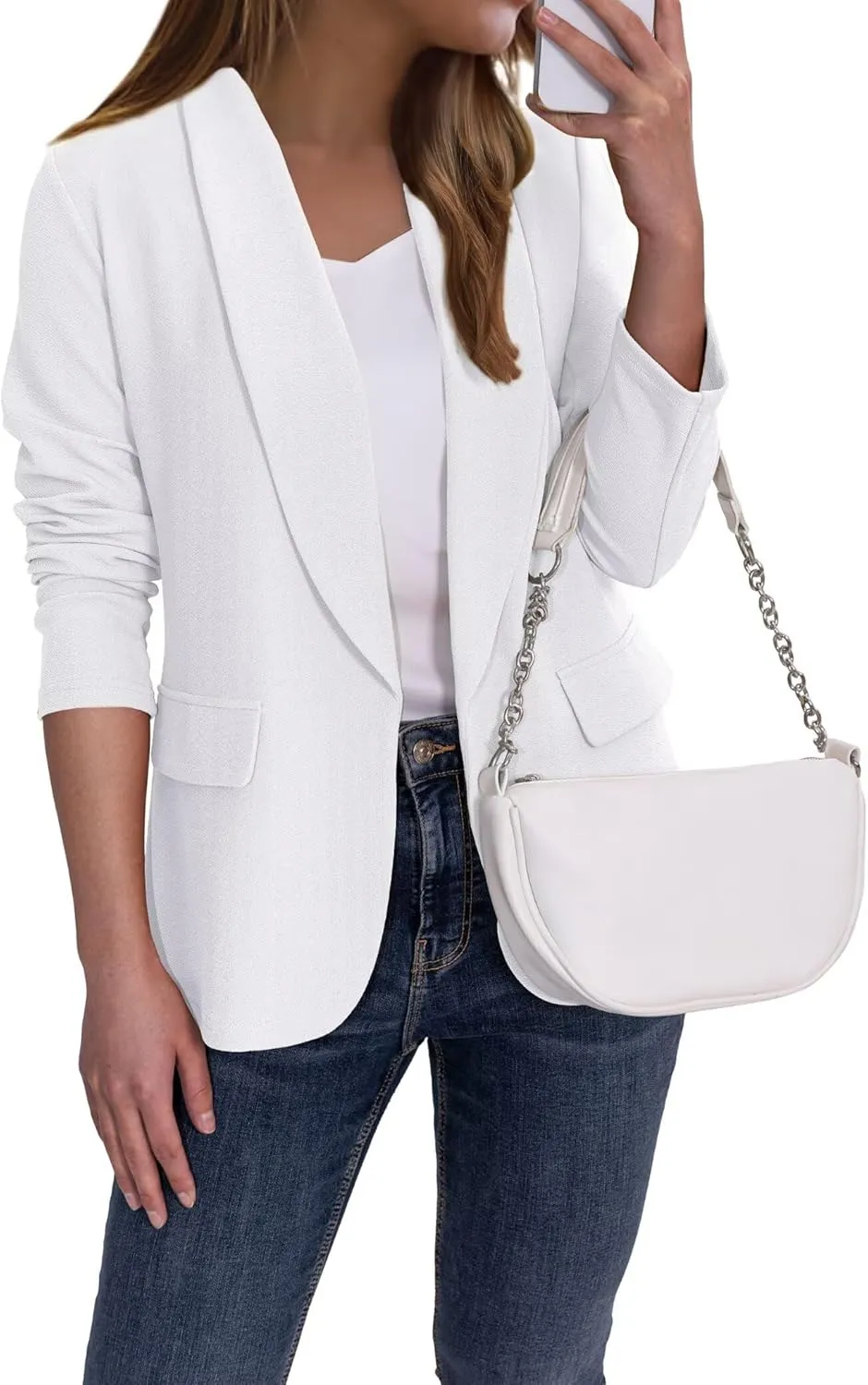 Ahlaray Women's Blazer Business Casual Lapel Collar Long Sleeve Open Front Work Office Suit Jacket Blazer, S-XL