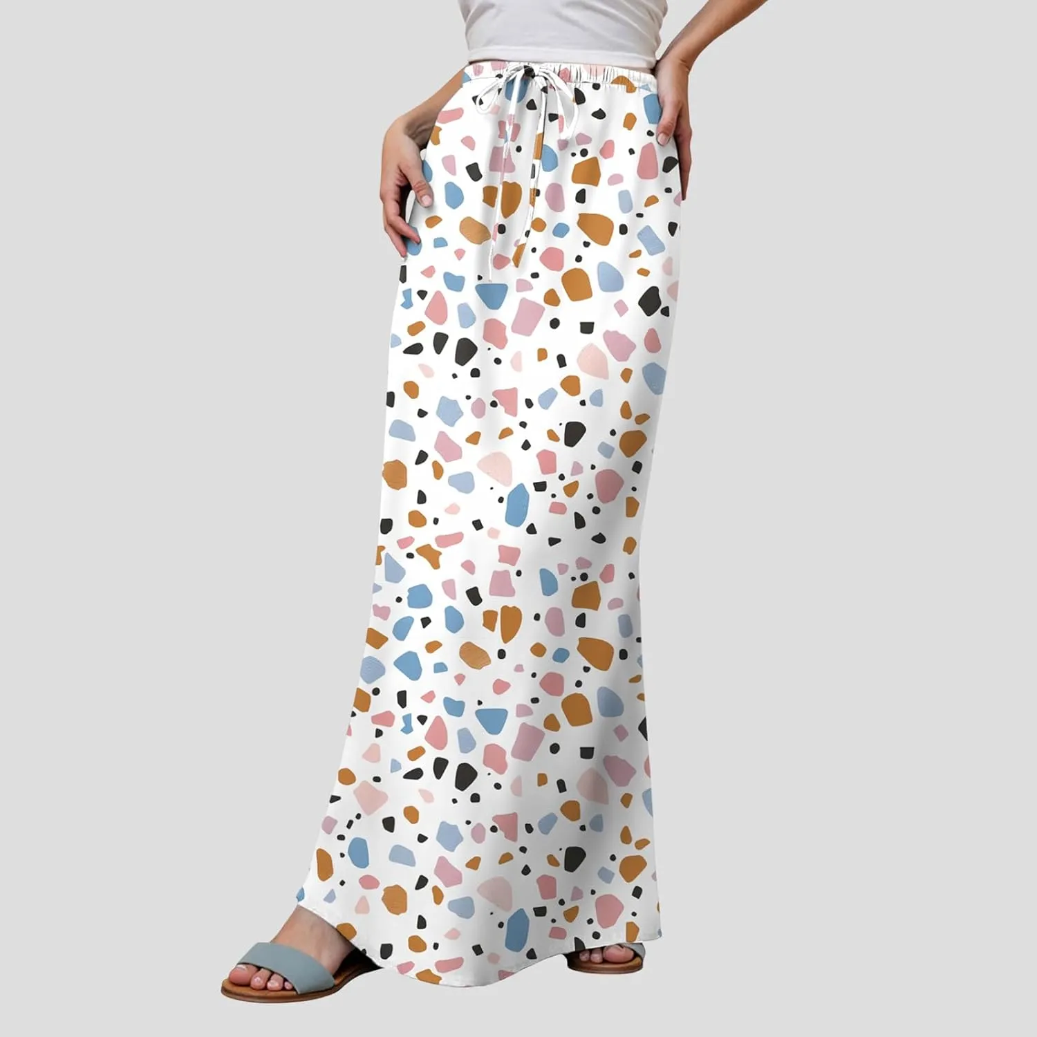 cooki Cotton Linen Maxi Skirts for Women 2025 Summer Casual Floral Graphic Boho Drawstring Low Waisted Slim Fit Long Skirt