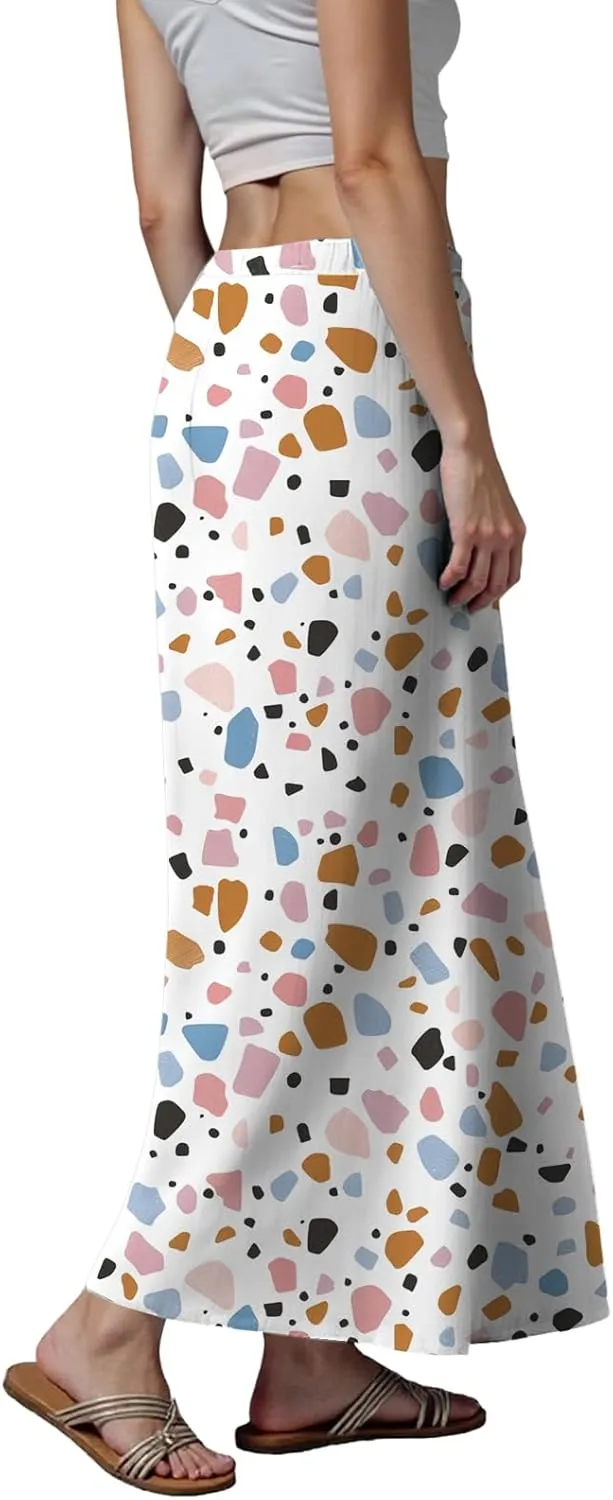 cooki Cotton Linen Maxi Skirts for Women 2025 Summer Casual Floral Graphic Boho Drawstring Low Waisted Slim Fit Long Skirt