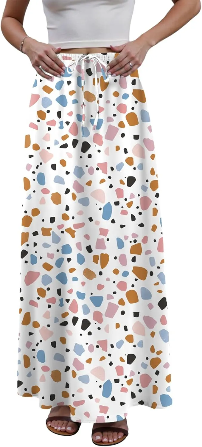 cooki Cotton Linen Maxi Skirts for Women 2025 Summer Casual Floral Graphic Boho Drawstring Low Waisted Slim Fit Long Skirt