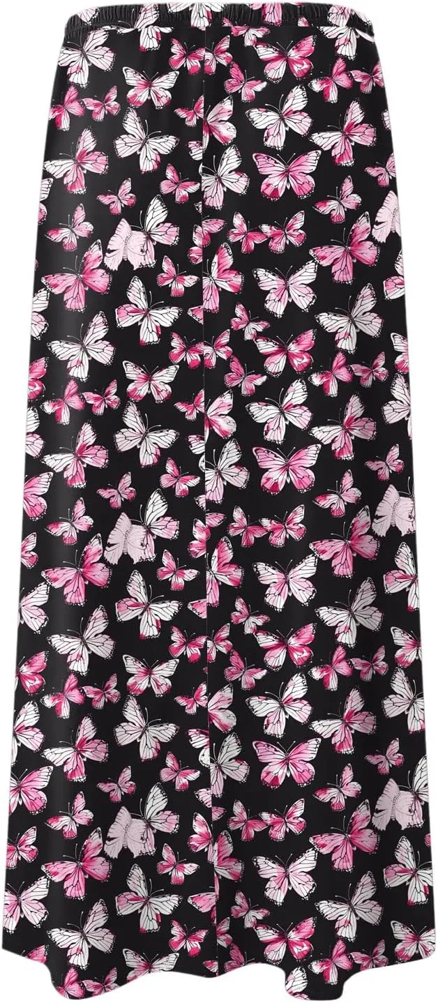 cooki Cotton Linen Skirts for Women Maxi Length Summer Casual Floral Graphic Boho Drawstring Low Waisted Slim Fit Long Skirt