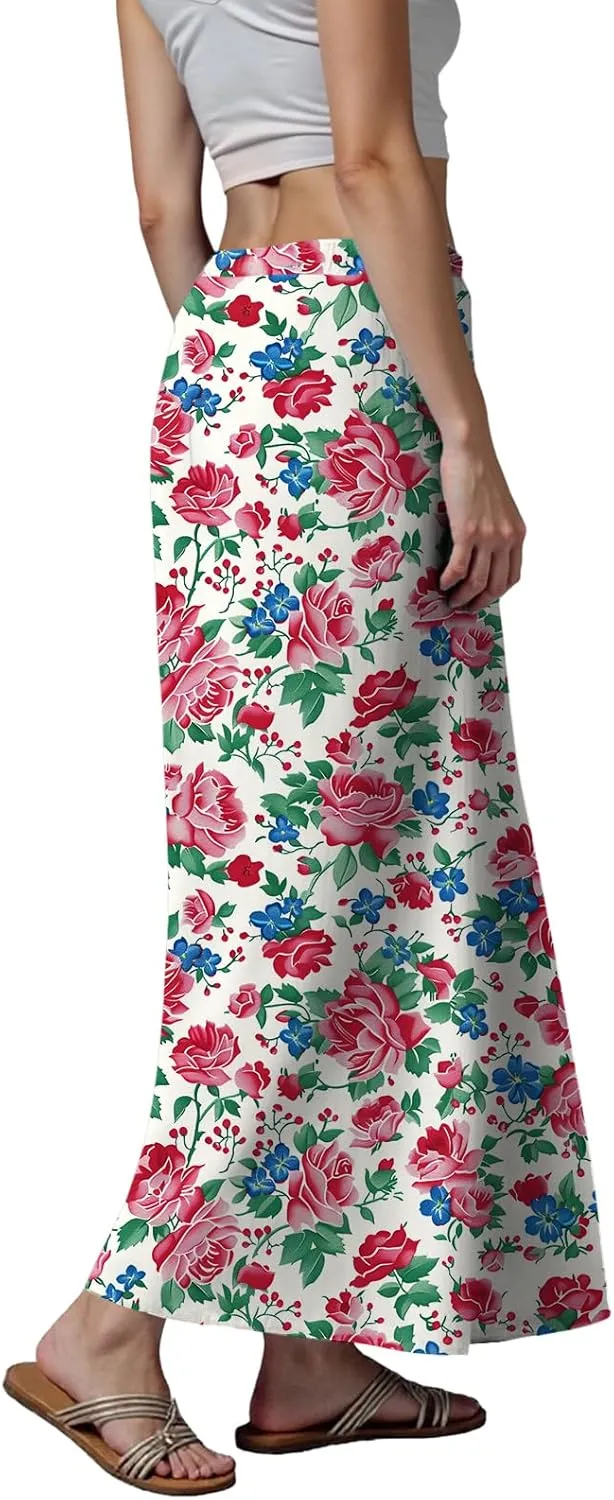 cooki Maxi Skirts for Women 2025 Summer Casual Linen Cotton Slim Fit High Waisted Floral Print Boho Flowy Long Skirt