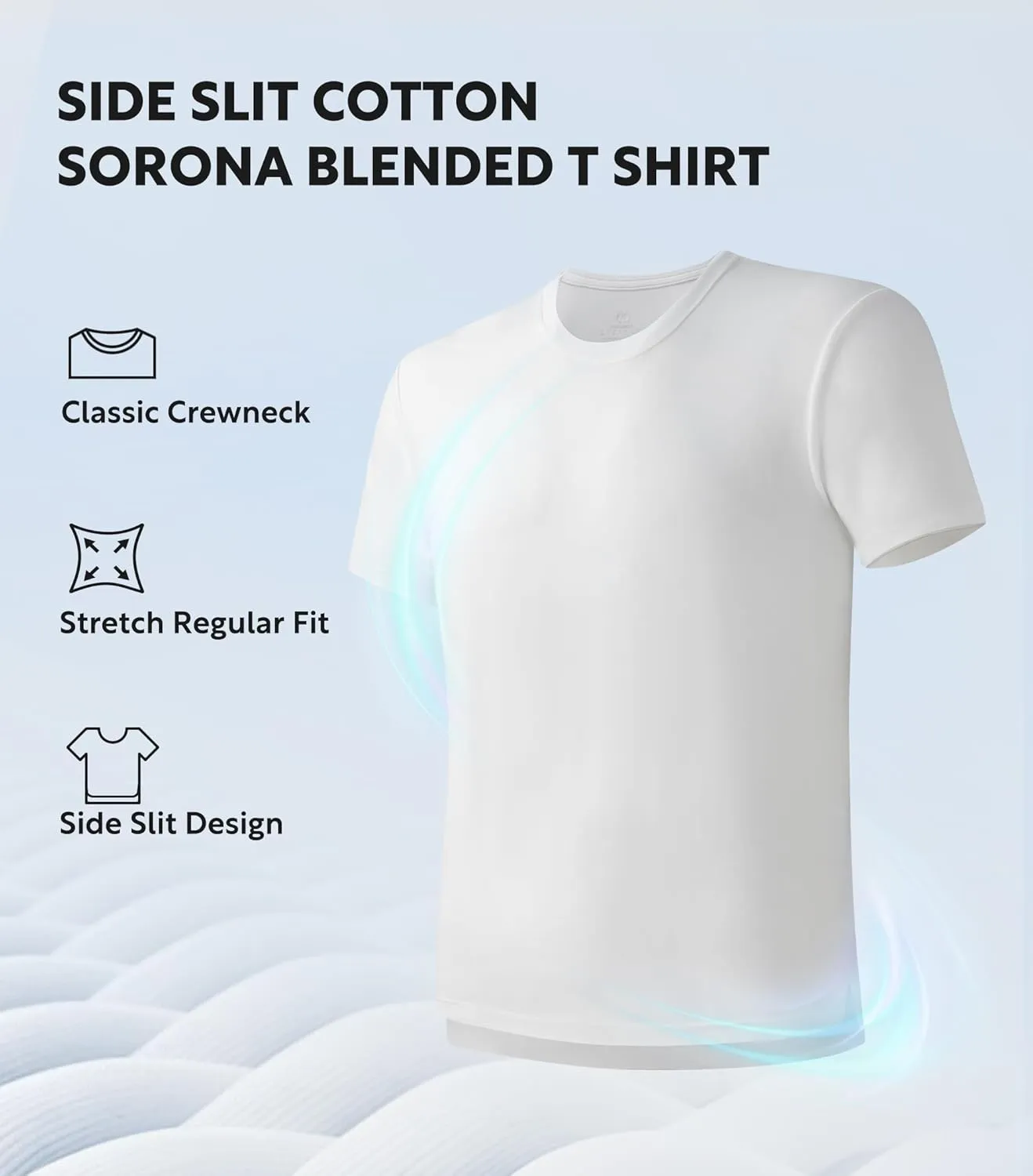 DAVID ARCHY Men's T-Shirt Heavyweight Tees Cotton Sorona Casual Plain Shirts Side Slit/Curved Hem Tees for Men 2-Pack