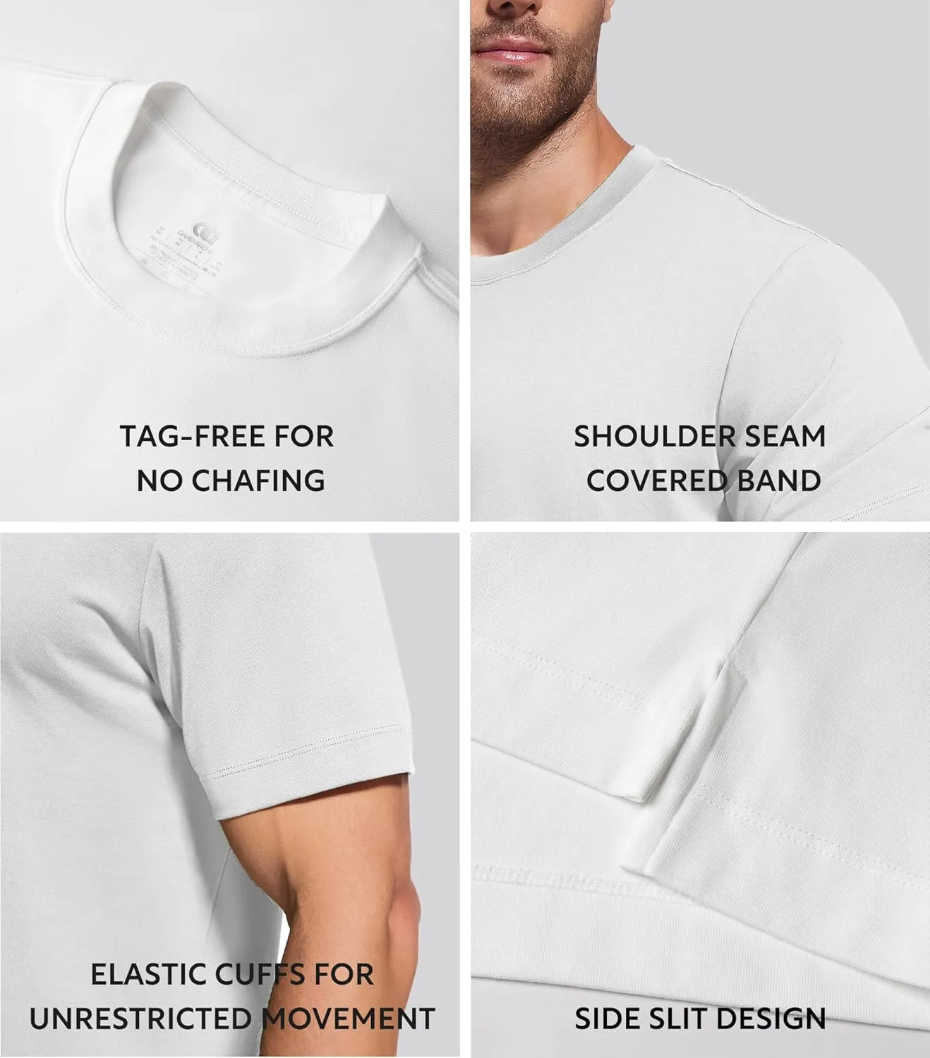 DAVID ARCHY Men's T-Shirt Heavyweight Tees Cotton Sorona Casual Plain Shirts Side Slit/Curved Hem Tees for Men 2-Pack