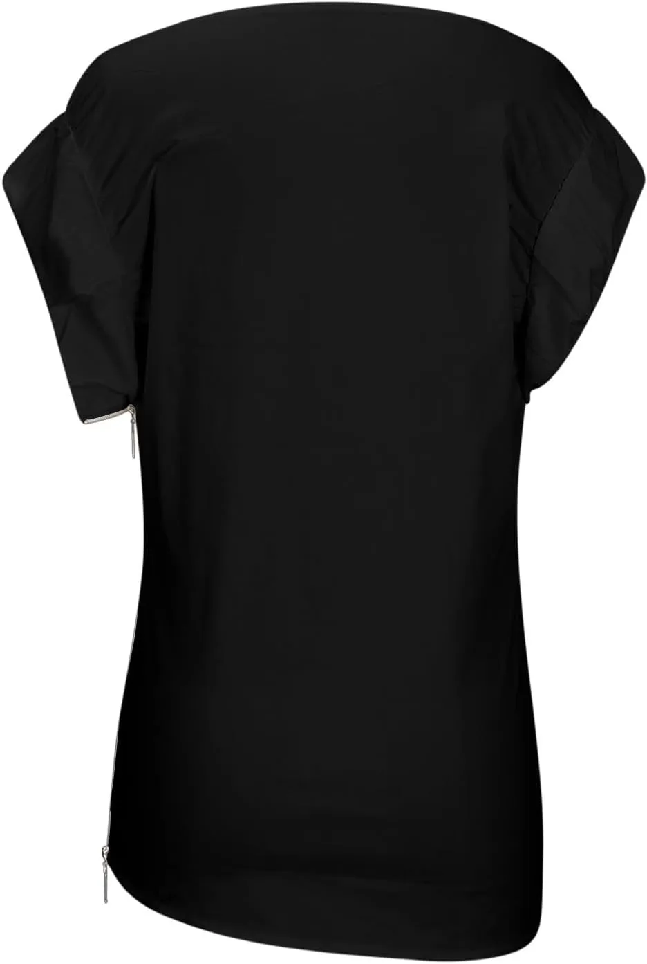 Dressy Blouse for Women Asymmetrical Neckline Short Sleeve Tops Summer Loose Casual Tshirts with Zip Up Side Slit