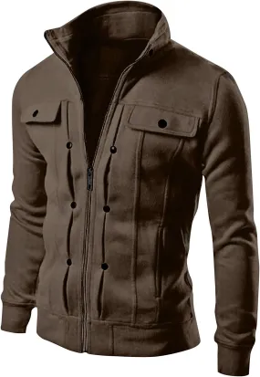 DuDubaby Mens Windbreaker Jackets Lightweight Men's Ski Jacket Fashion Casual Loose Stand Collar Button Decorated Sweatshirt