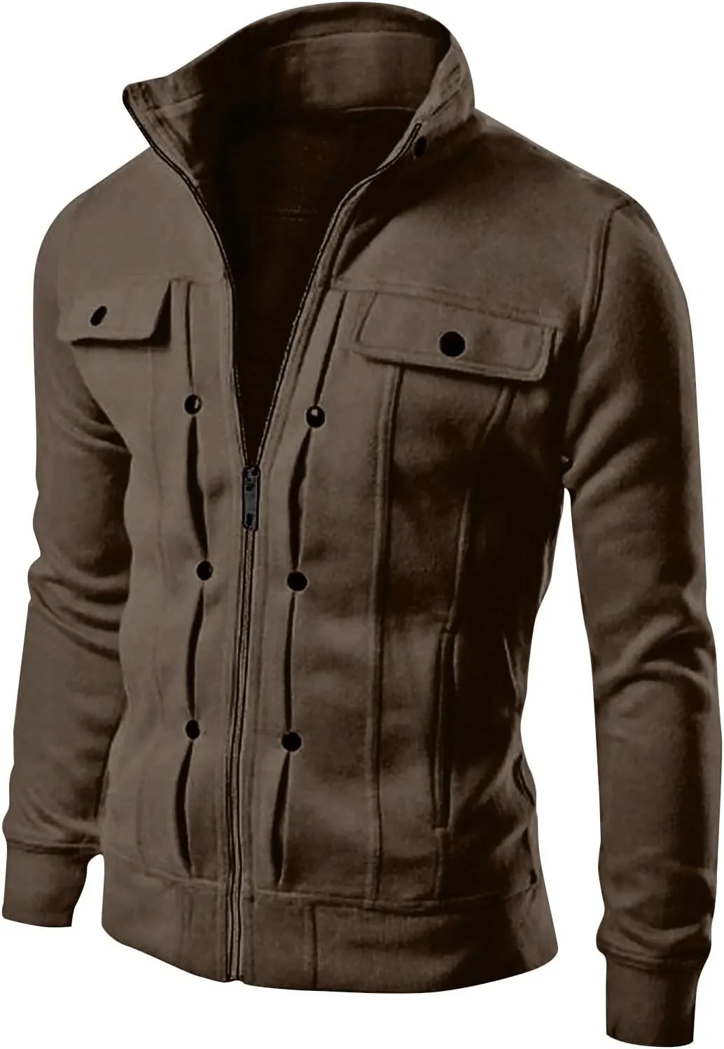 DuDubaby Mens Windbreaker Jackets Lightweight Men's Ski Jacket Fashion Casual Loose Stand Collar Button Decorated Sweatshirt
