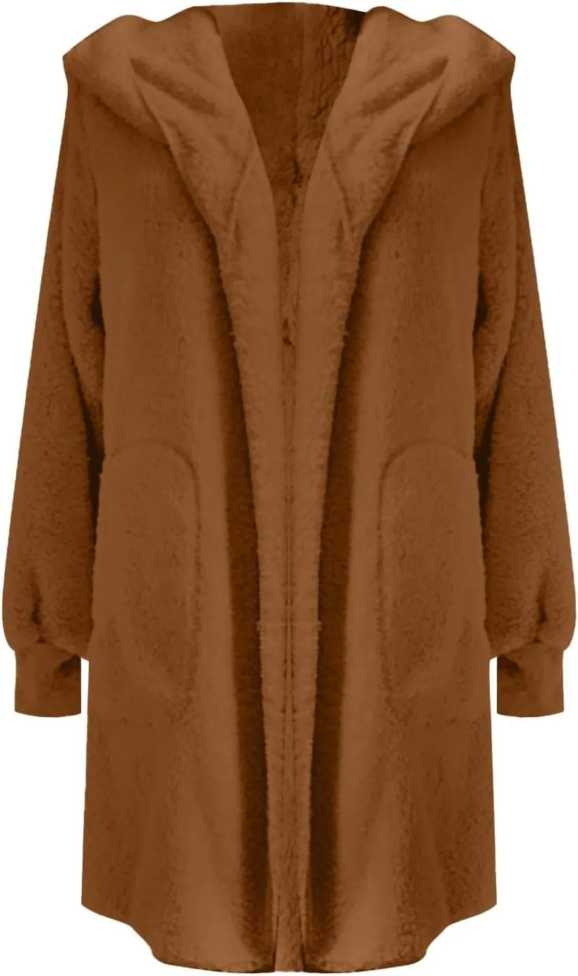 Fleece Jackets for Women Winter Coats with Hood Warm Oversized Fuzzy Jacket Long Cardigan Sweaters Soft Coat