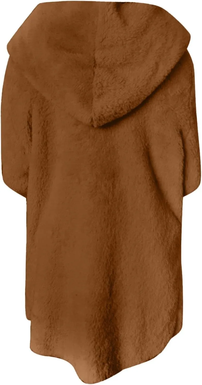 Fleece Jackets for Women Winter Coats with Hood Warm Oversized Fuzzy Jacket Long Cardigan Sweaters Soft Coat