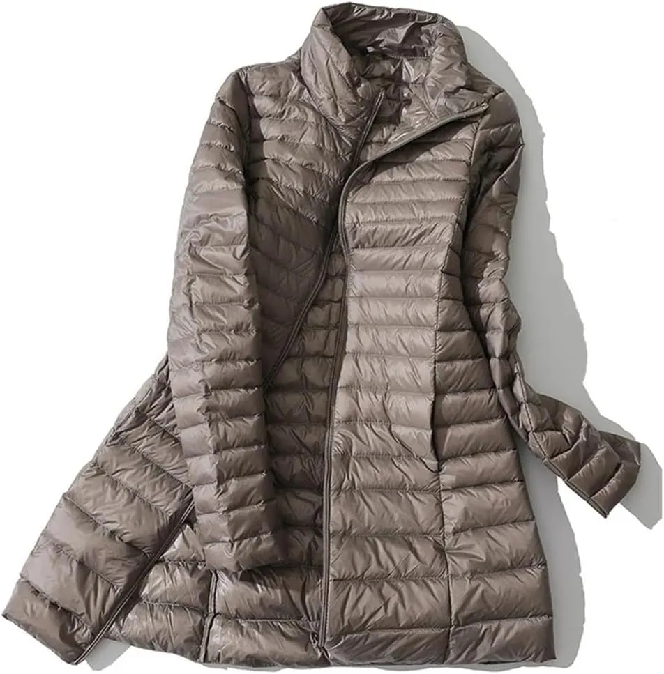 Fnfmrfmr Women Winter Coat Lightweight Stand Collar Thin Duck Down Puffer Jackets Quilted Parkas Outerwear