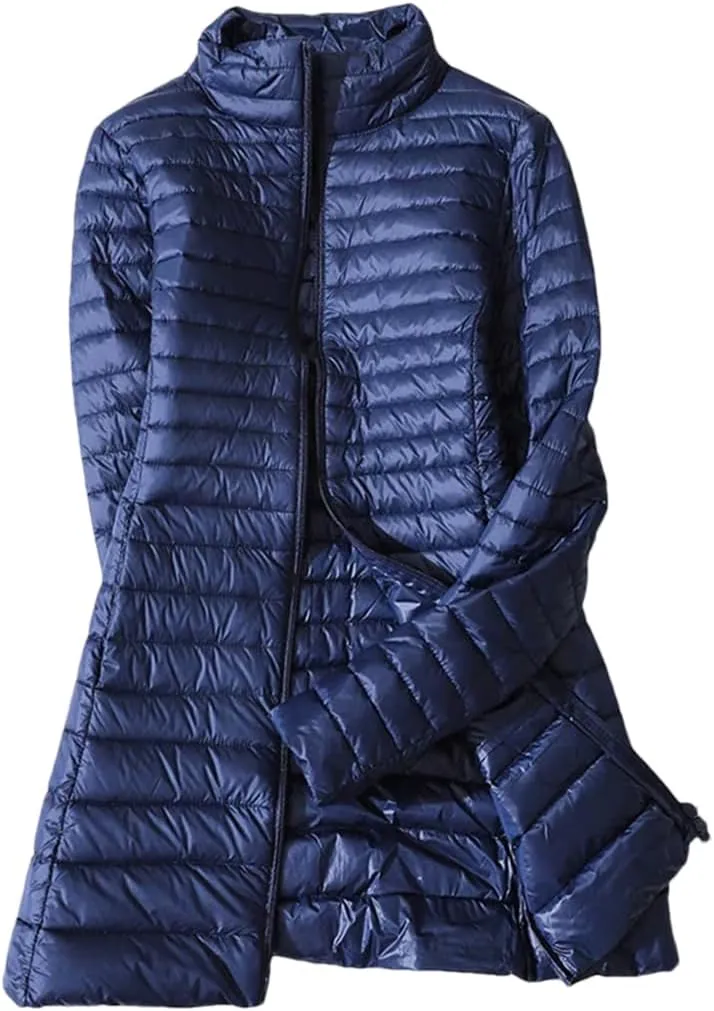 Fnfmrfmr Women Winter Coat Lightweight Stand Collar Thin Duck Down Puffer Jackets Quilted Parkas Outerwear