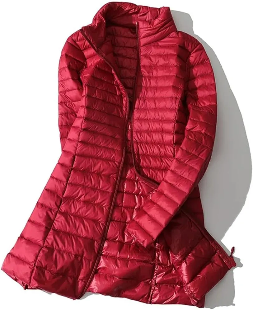 Fnfmrfmr Women Winter Coat Lightweight Stand Collar Thin Duck Down Puffer Jackets Quilted Parkas Outerwear