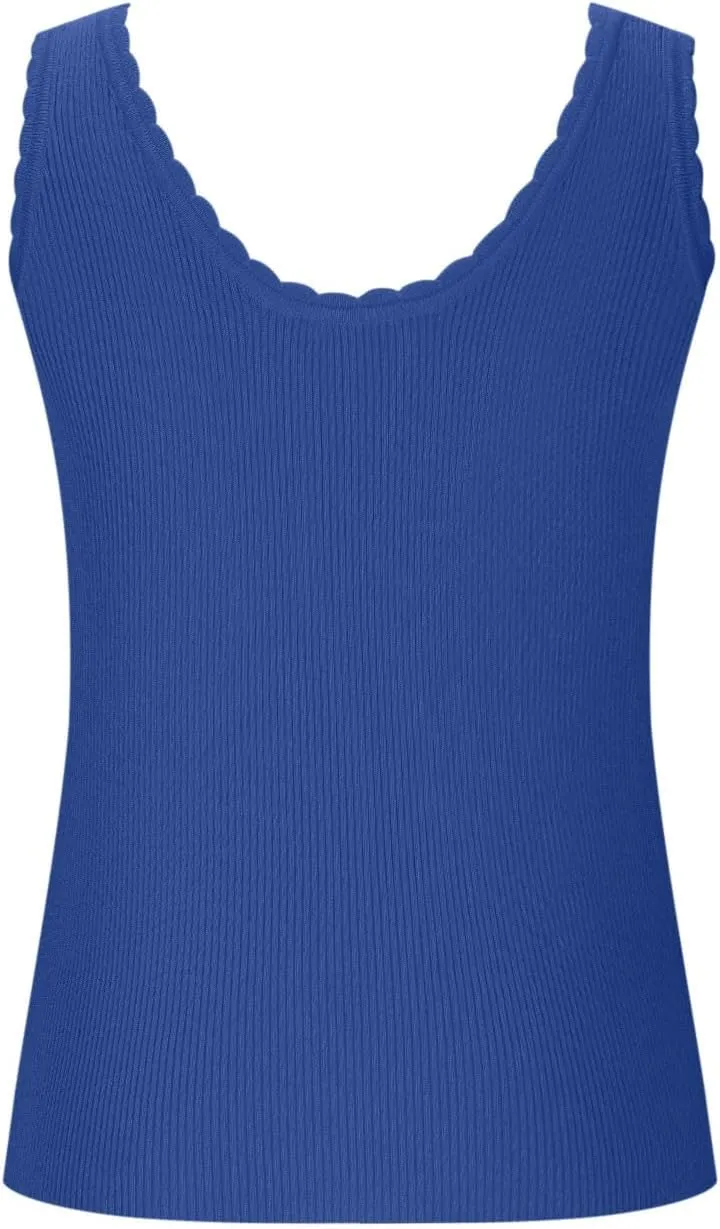 HGps8w Lace Trim Tank Tops for Women Fitted Casual Sleeveless Scoop Neck Ribbed Basic Cami Tee Shirts