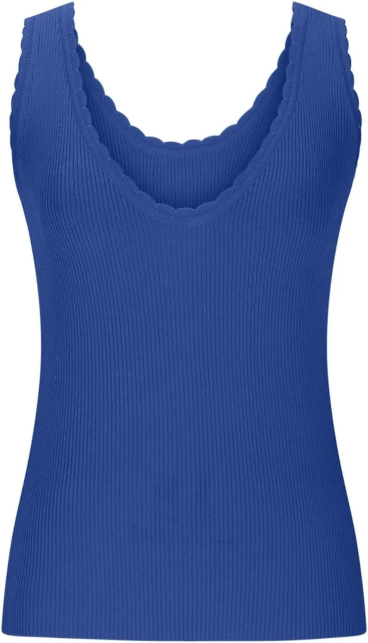 HGps8w Lace Trim Tank Tops for Women Fitted Casual Sleeveless Scoop Neck Ribbed Basic Cami Tee Shirts