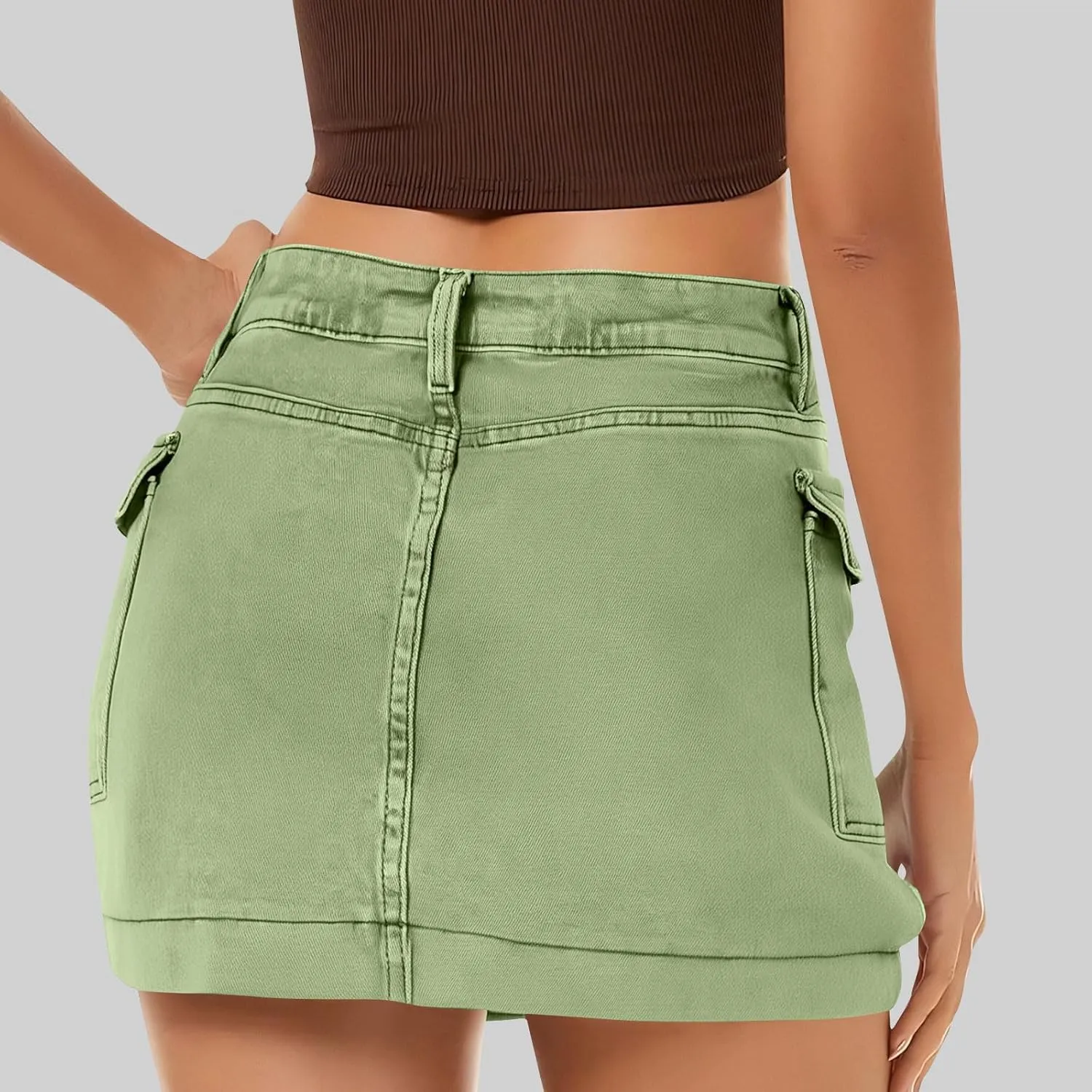 HGps8w Women's Denim Cargo Skirt Classic Zipper Button High Waisted Bodycon Y2K Mini Skirts with Flap Pockets