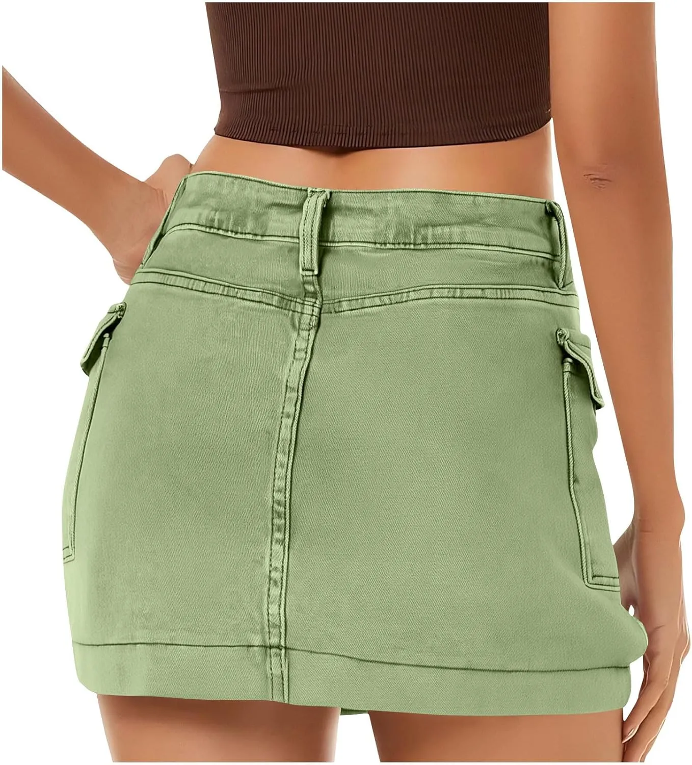 HGps8w Women's Denim Cargo Skirt Classic Zipper Button High Waisted Bodycon Y2K Mini Skirts with Flap Pockets