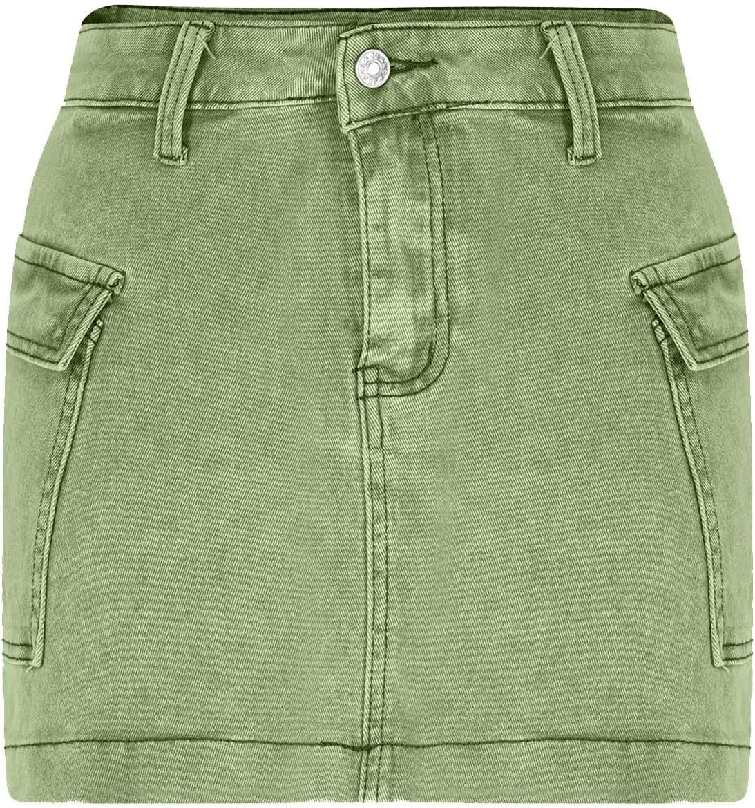 HGps8w Women's Denim Cargo Skirt Classic Zipper Button High Waisted Bodycon Y2K Mini Skirts with Flap Pockets