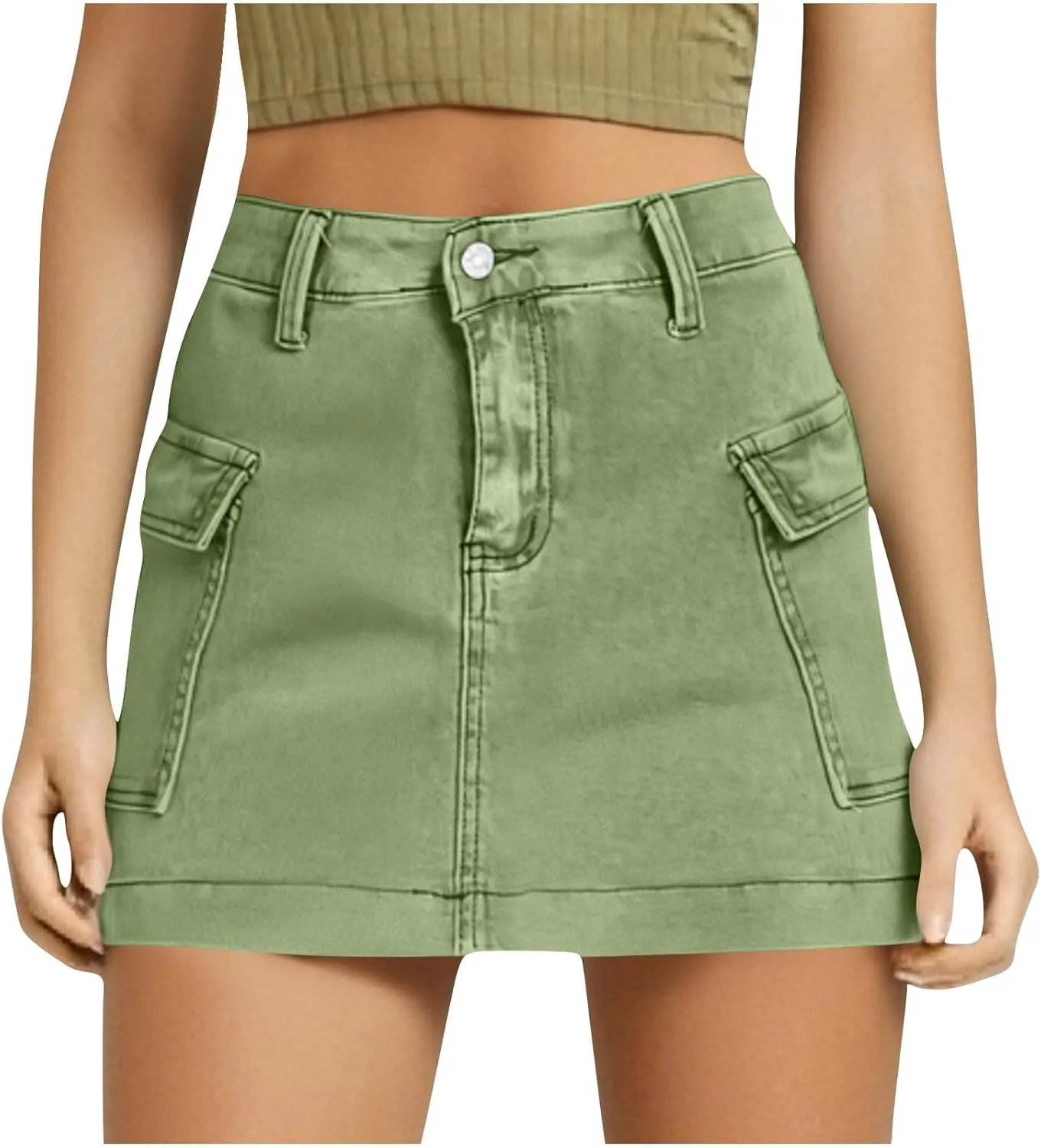 HGps8w Women's Denim Cargo Skirt Classic Zipper Button High Waisted Bodycon Y2K Mini Skirts with Flap Pockets