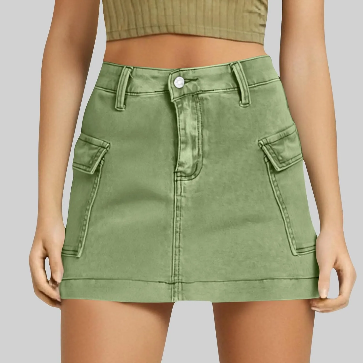 HGps8w Women's Denim Cargo Skirt Classic Zipper Button High Waisted Bodycon Y2K Mini Skirts with Flap Pockets