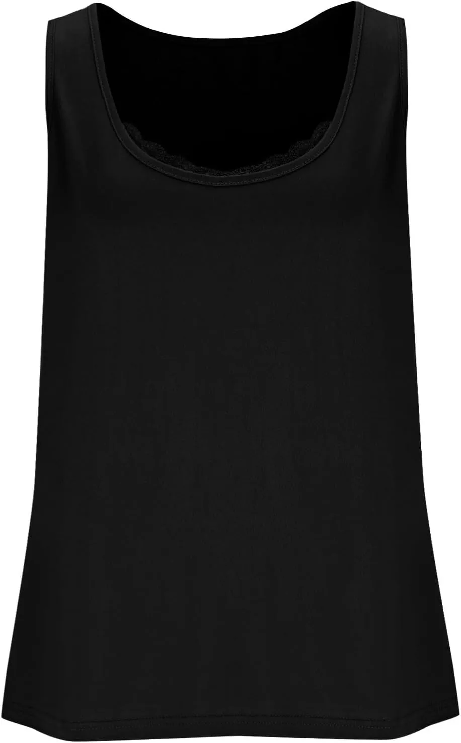 HGps8w Women's Plus Size Tank Tops Summer Sleeveless Lace Trim Scoop Neck Basic Solid Fitted Cami Tee Shirts