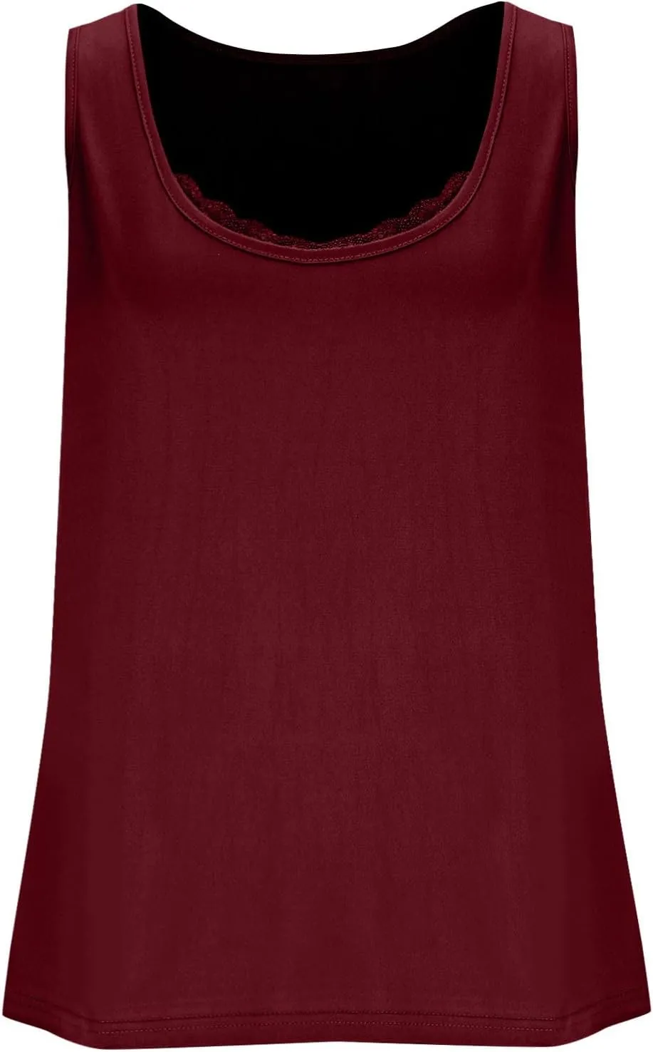 HGps8w Women's Plus Size Tank Tops Summer Sleeveless Lace Trim Scoop Neck Basic Solid Fitted Cami Tee Shirts