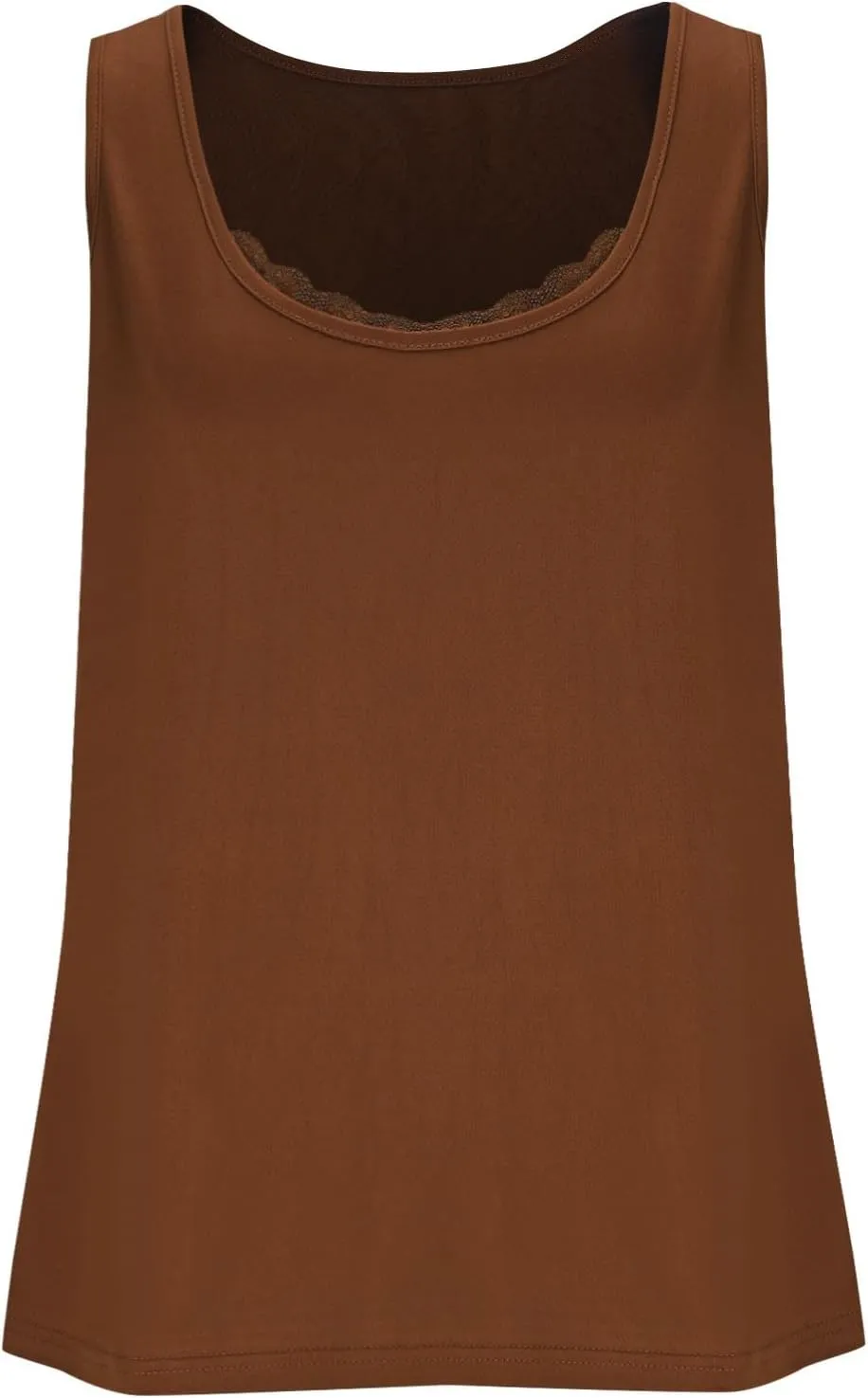 HGps8w Women's Plus Size Tank Tops Summer Sleeveless Lace Trim Scoop Neck Basic Solid Fitted Cami Tee Shirts