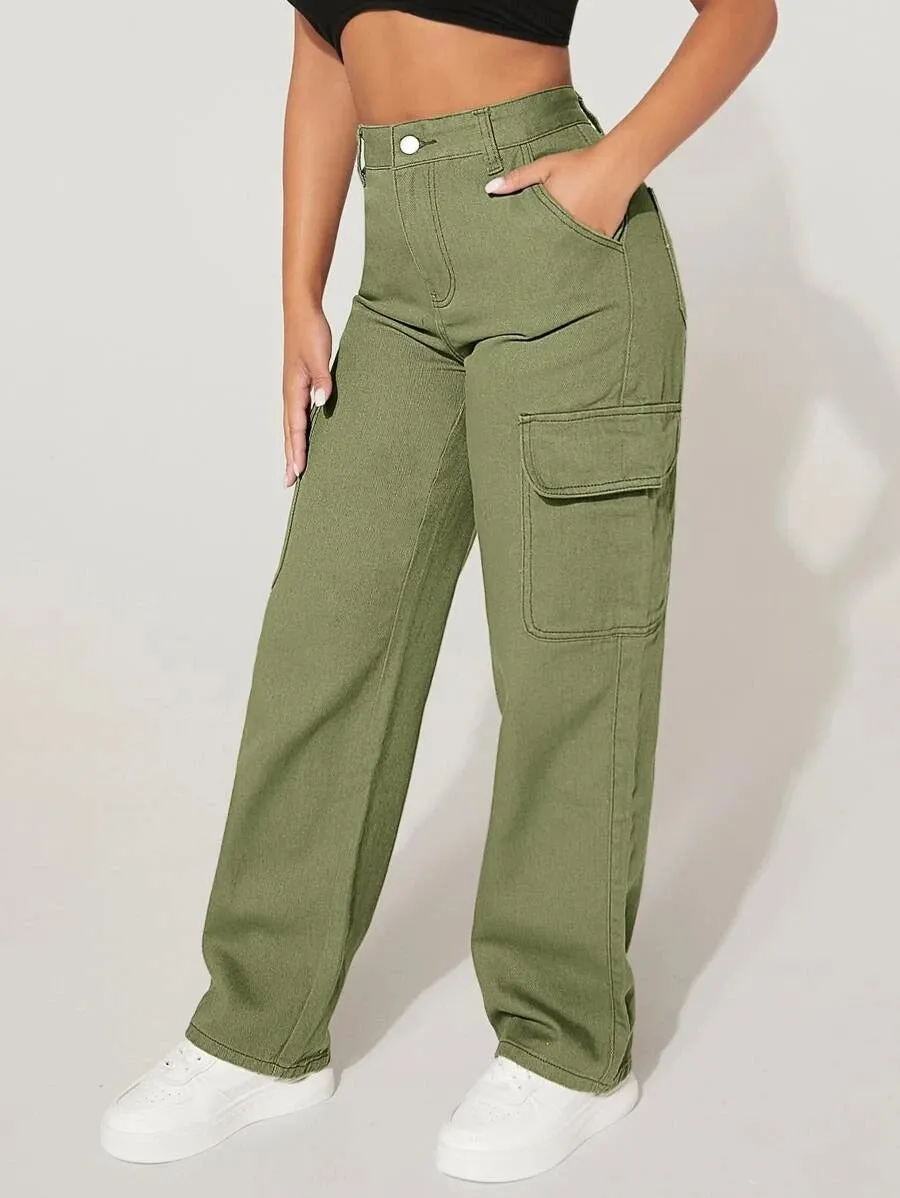 High Waist Easy Wear Cargo Jeans