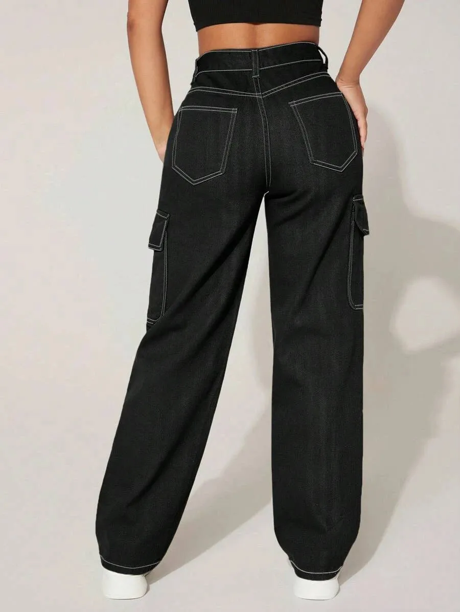 High Waist Easy Wear Cargo Jeans