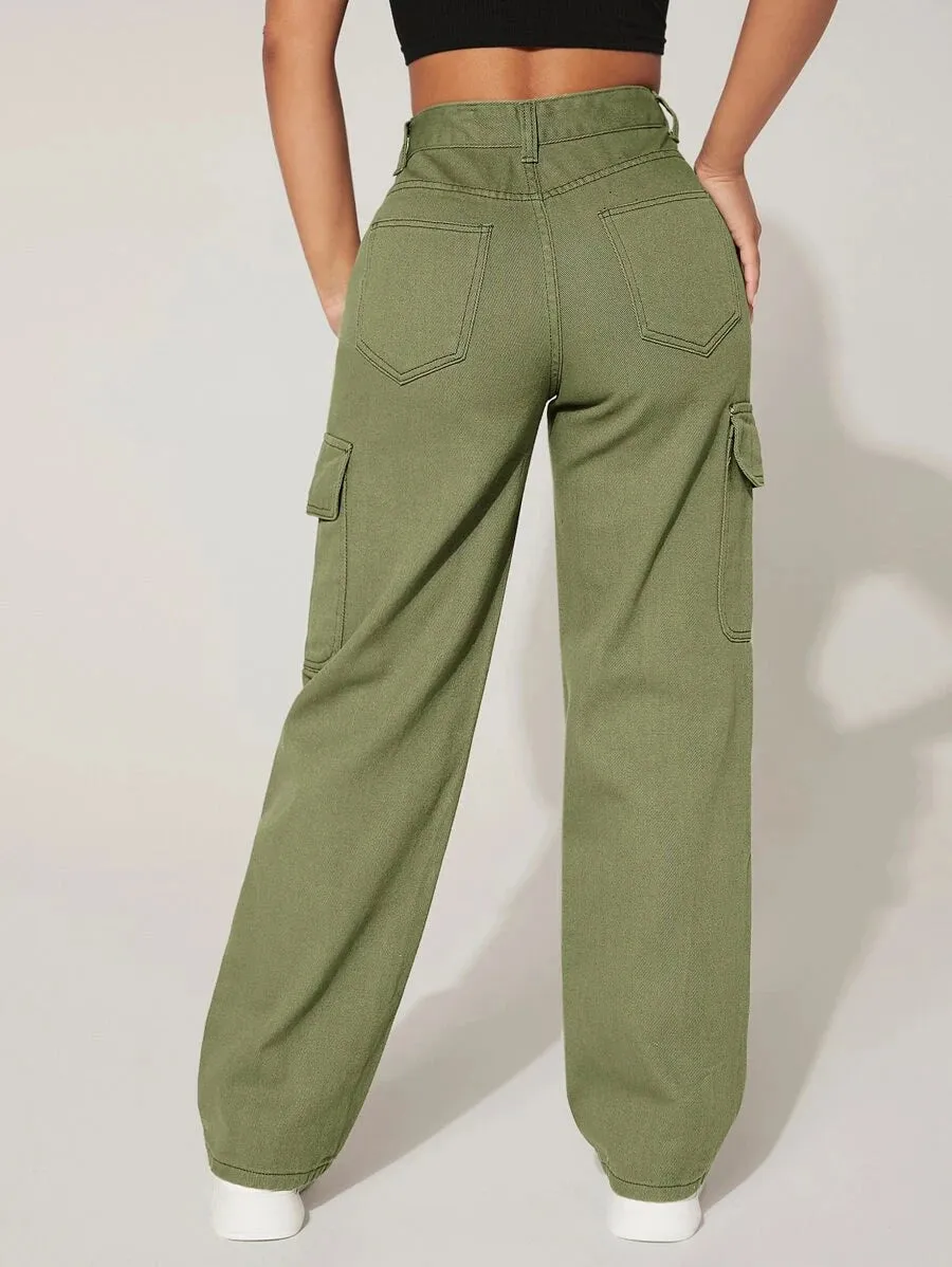 High Waist Easy Wear Cargo Jeans