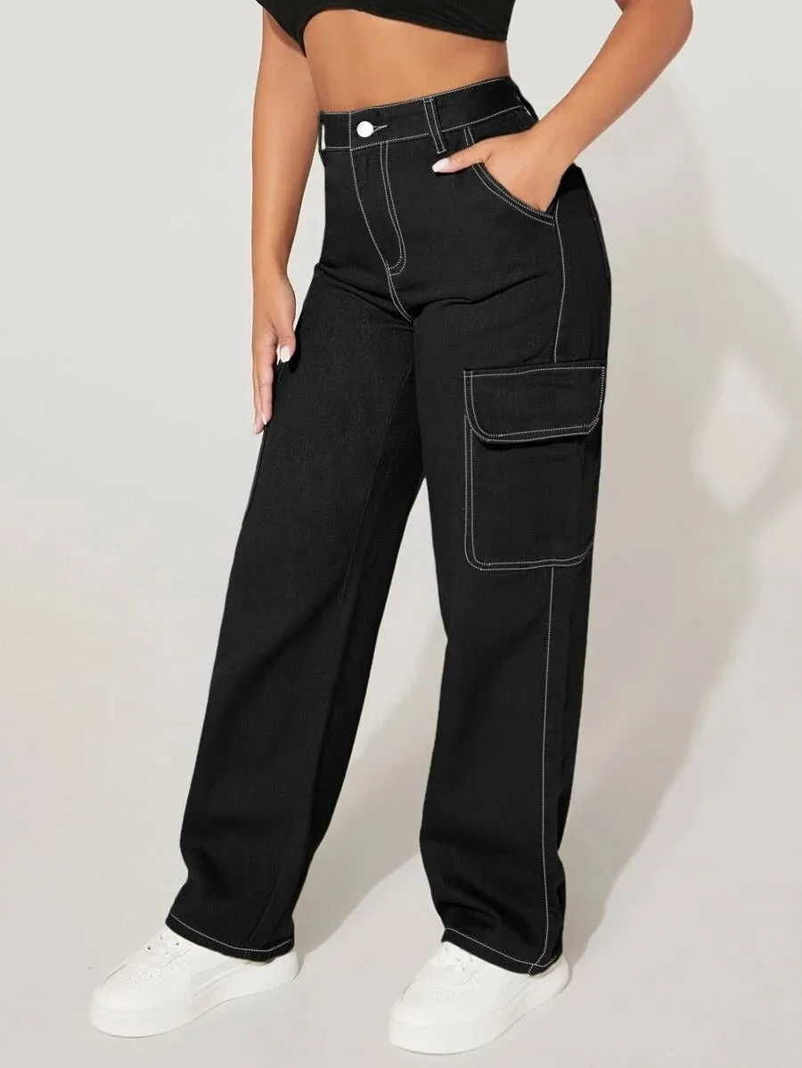 High Waist Easy Wear Cargo Jeans