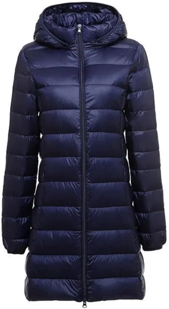 JNKIHAPOT Women Winter Female Long Hat Detachable Puffer Coat Women's Thin Packable Down Long Jacket