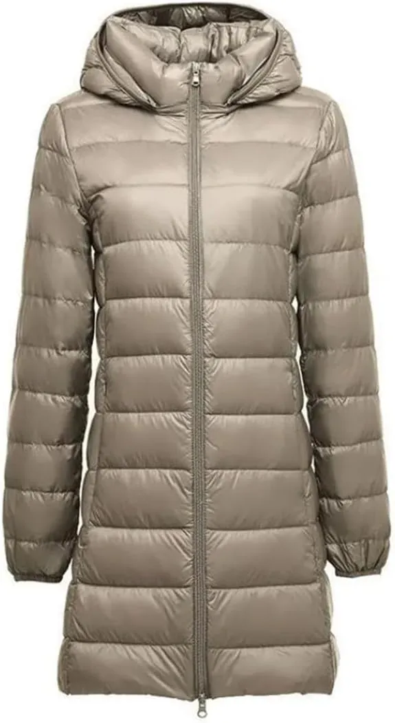 JNKIHAPOT Women Winter Female Long Hat Detachable Puffer Coat Women's Thin Packable Down Long Jacket
