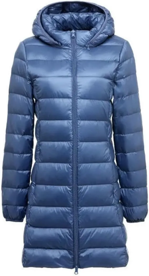 JNKIHAPOT Women Winter Female Long Hat Detachable Puffer Coat Women's Thin Packable Down Long Jacket