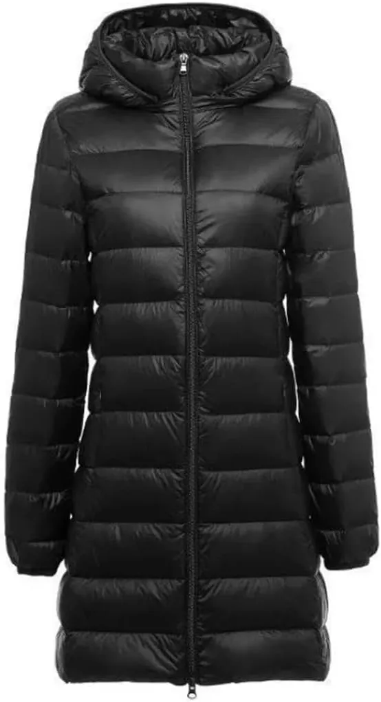 JNKIHAPOT Women Winter Female Long Hat Detachable Puffer Coat Women's Thin Packable Down Long Jacket