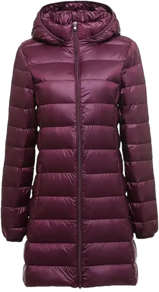 JNKIHAPOT Women Winter Female Long Hat Detachable Puffer Coat Women's Thin Packable Down Long Jacket