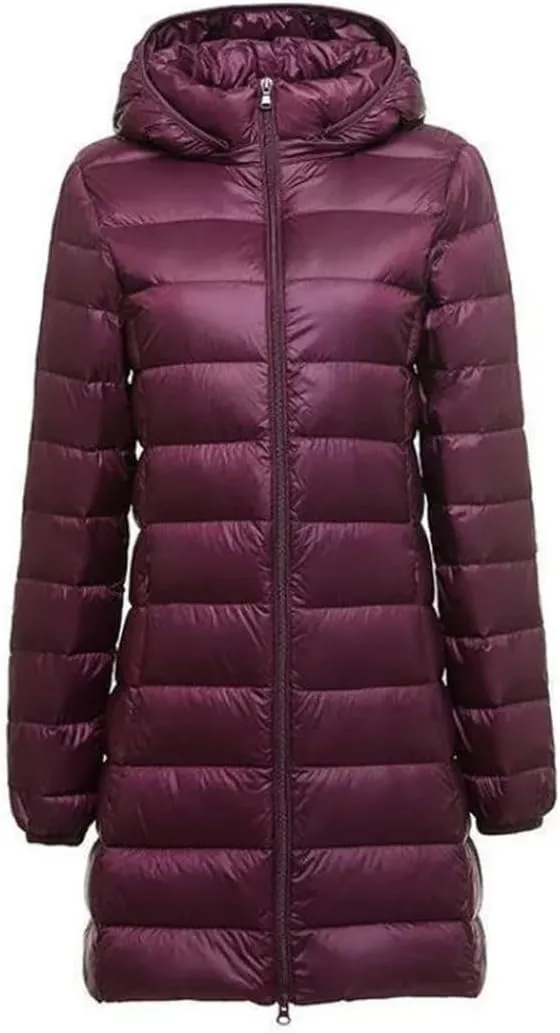 JNKIHAPOT Women Winter Female Long Hat Detachable Puffer Coat Women's Thin Packable Down Long Jacket
