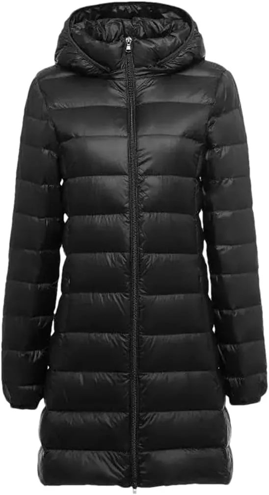 JNKIHAPOT Women Winter Female Long Hat Detachable Puffer Coat Women's Thin Packable Down Long Jacket
