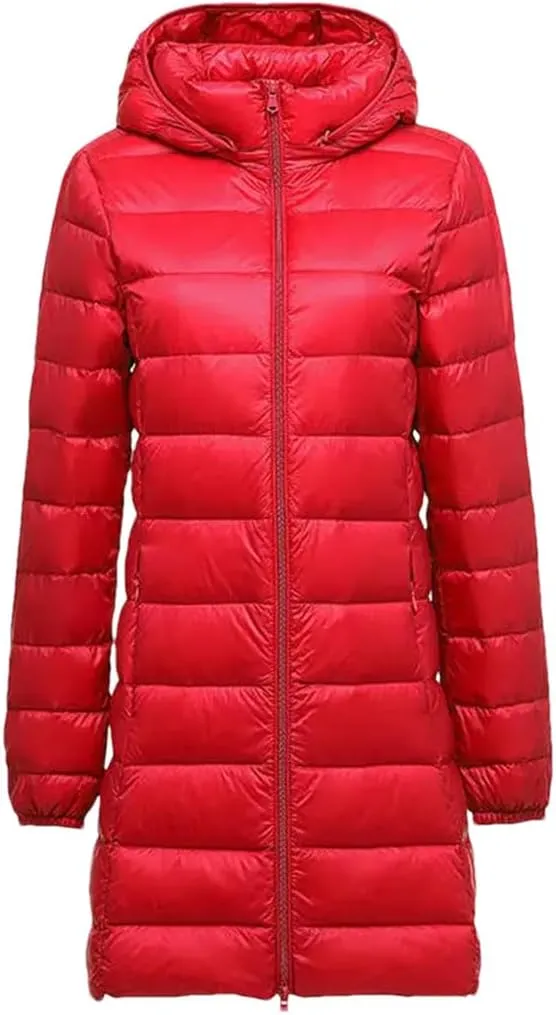 JNKIHAPOT Women Winter Female Long Hat Detachable Puffer Coat Women's Thin Packable Down Long Jacket