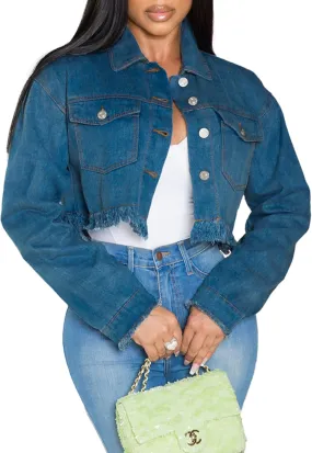 LaiyiVic Denim Jacket for Women Winter Long Sleeve Classic Distressed Butterfly Jean Trucker Jackets