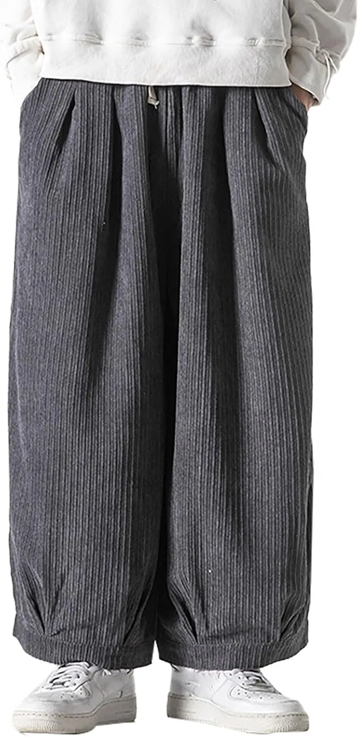 Loose Corduroy Pants for Men Big and Tall Straight Wide Leg Cotton Trousers Casual Elastic Waist Drawstring Sweatpant