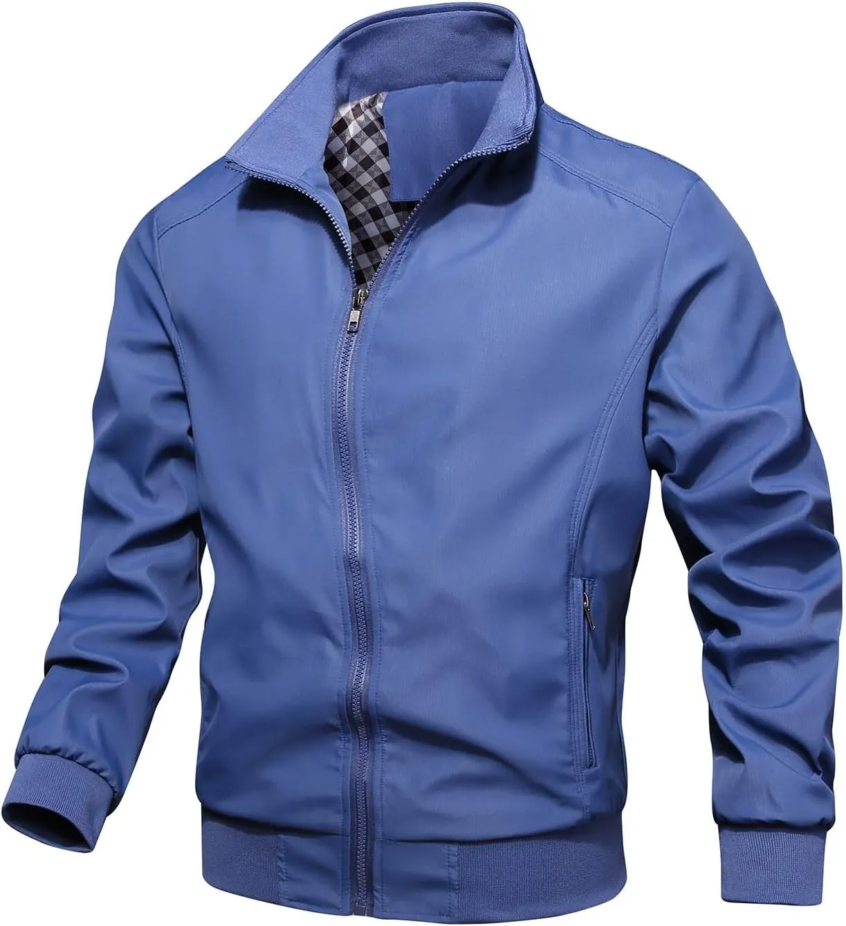 Men's Lightweight Full Zip Jacket Stand Collar Thin Outerwear Windbreaker Golf Zipper Coat Casual Bomber Jackets