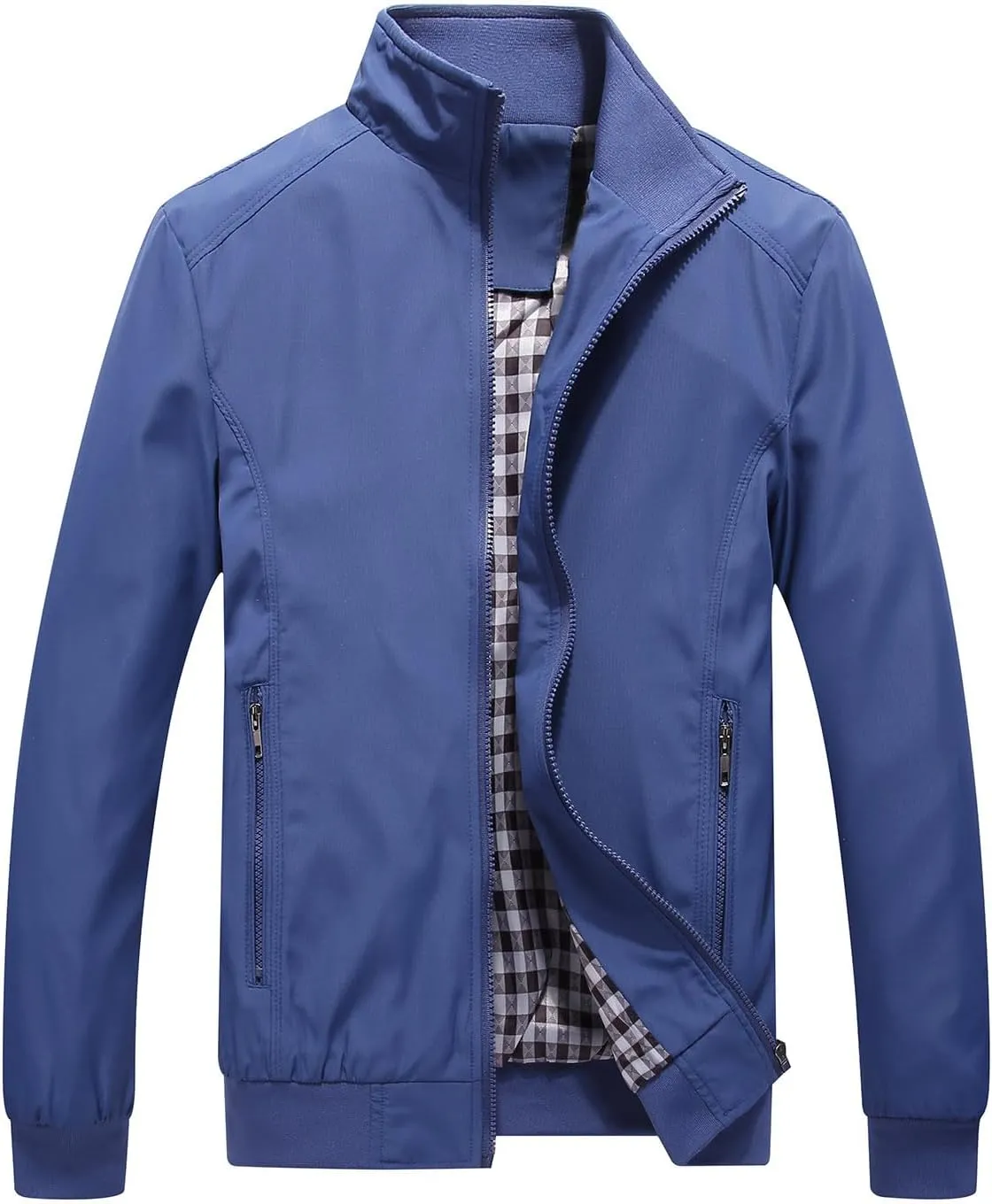 Men's Lightweight Full Zip Jacket Stand Collar Thin Outerwear Windbreaker Golf Zipper Coat Casual Bomber Jackets