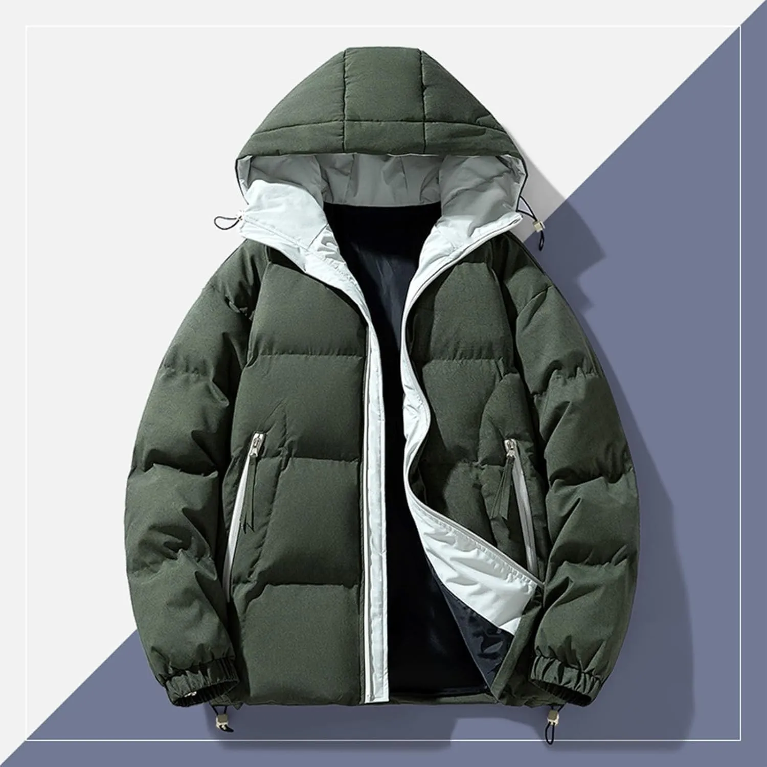 Mens Lightweight Packable Puffer Jacket Hooded Insulated Thermal Soft Puffy Winter Jackets Hooded Quilted Puffer Coat