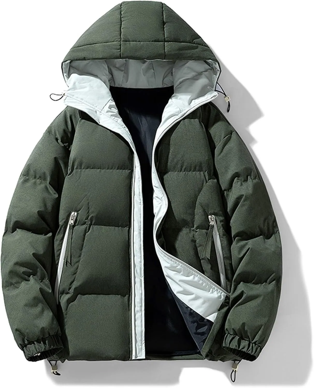Mens Lightweight Packable Puffer Jacket Hooded Insulated Thermal Soft Puffy Winter Jackets Hooded Quilted Puffer Coat