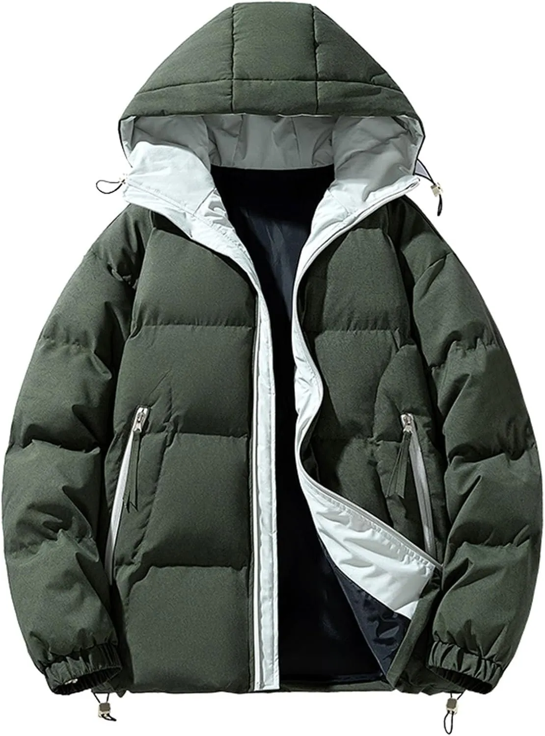 Mens Lightweight Packable Puffer Jacket Hooded Insulated Thermal Soft Puffy Winter Jackets Hooded Quilted Puffer Coat