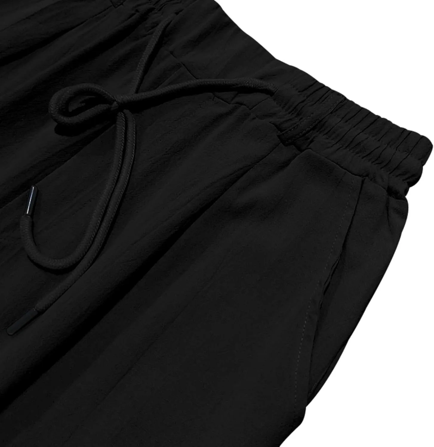 Mens Linen Pants Solid Color Elastic Waist Drawstring Baggy Trousers Summer Casual Beach Vacation Pant with Pockets