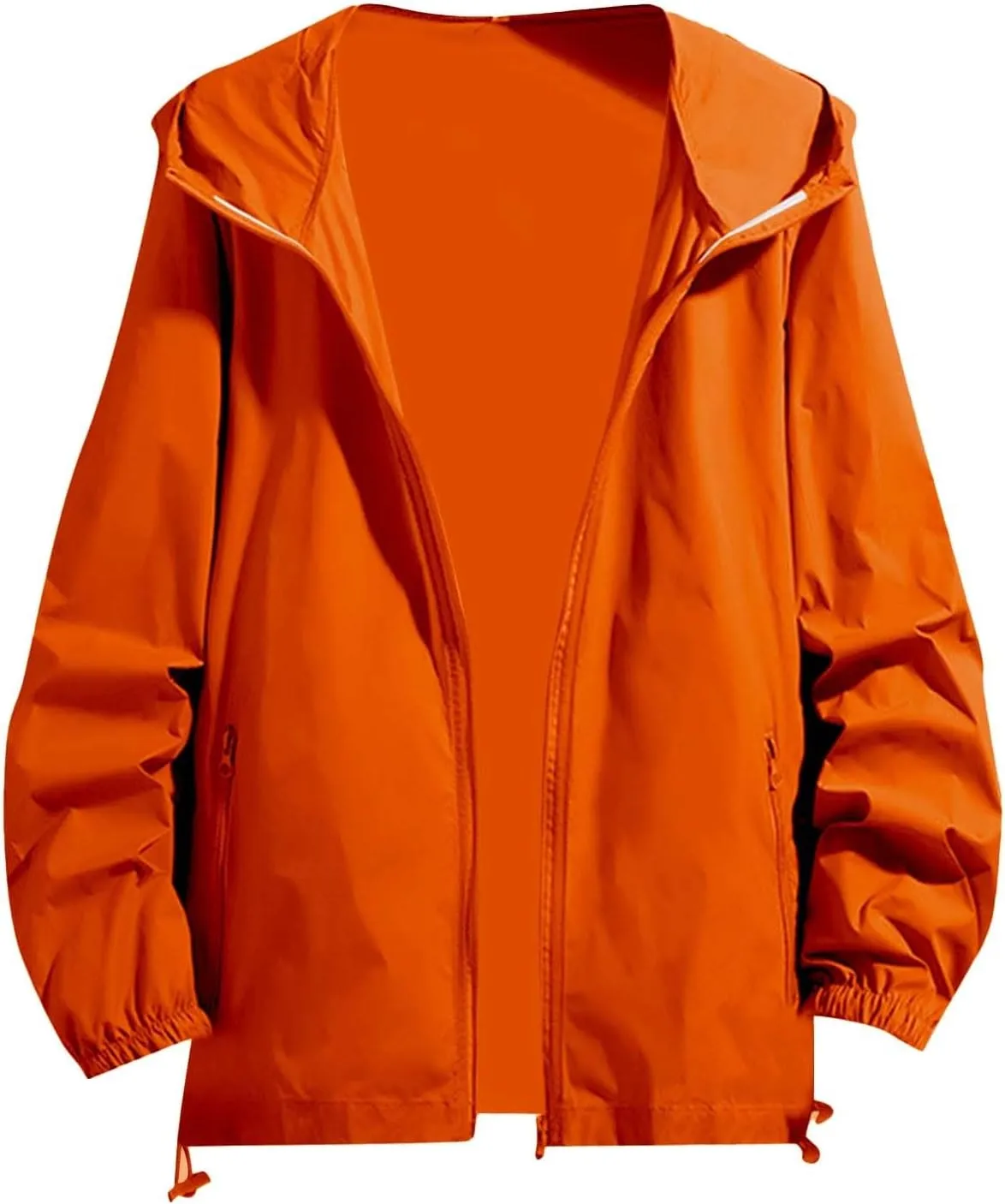 Men's Oversized Zip Up Raincoats Lightweight Waterproof Thin Outdoor Hiking Jackets with Hood Soft Shell Windbreaker