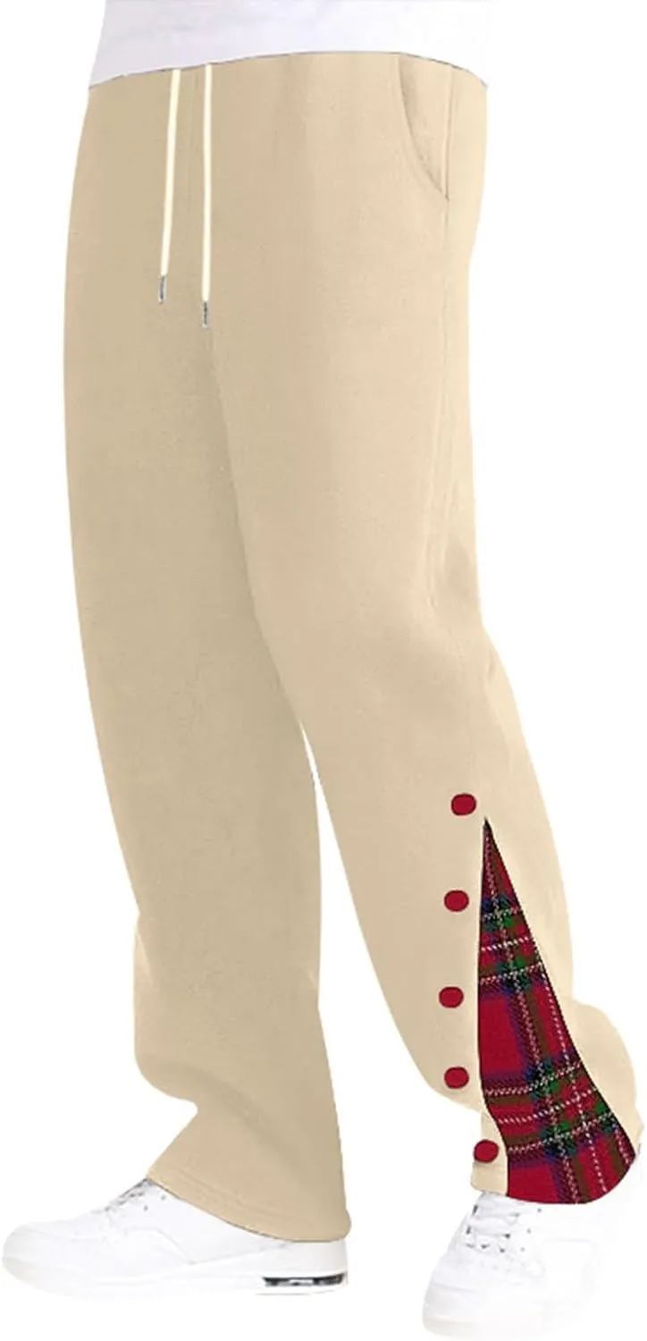 Mens Plaid Patchwork Pants Casual Drawstring Elastic Waist Trouser 2025 Fashion Loose Fit Athletic Pant with Pockets