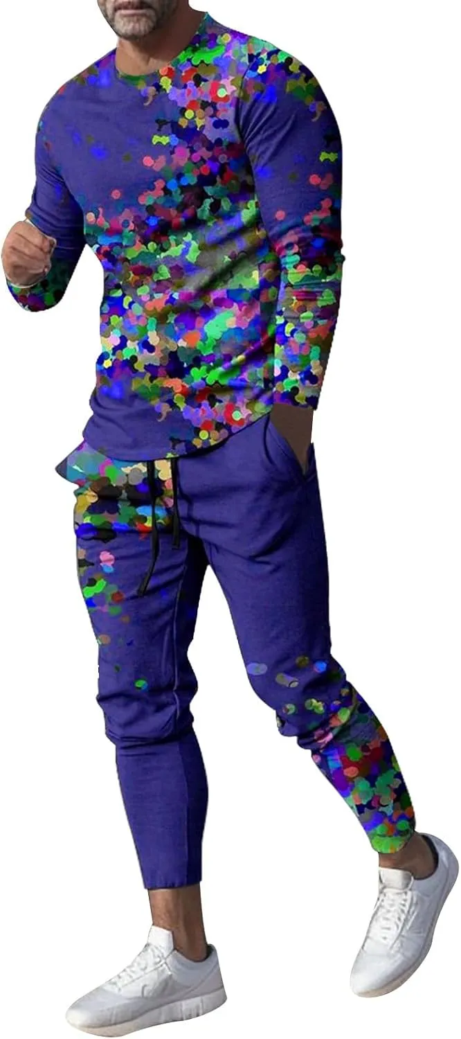 Men's T Shirt and Pants Set Winter Outfits Fashion Casual Long Sleeve Sweat Suit for Men 2 Piece Sweatpants Tracksuit